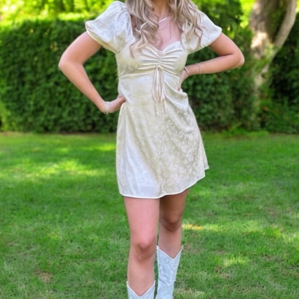 Altar’d State Champagne Color Jocelyn Daisy Satin Mini Dress XS